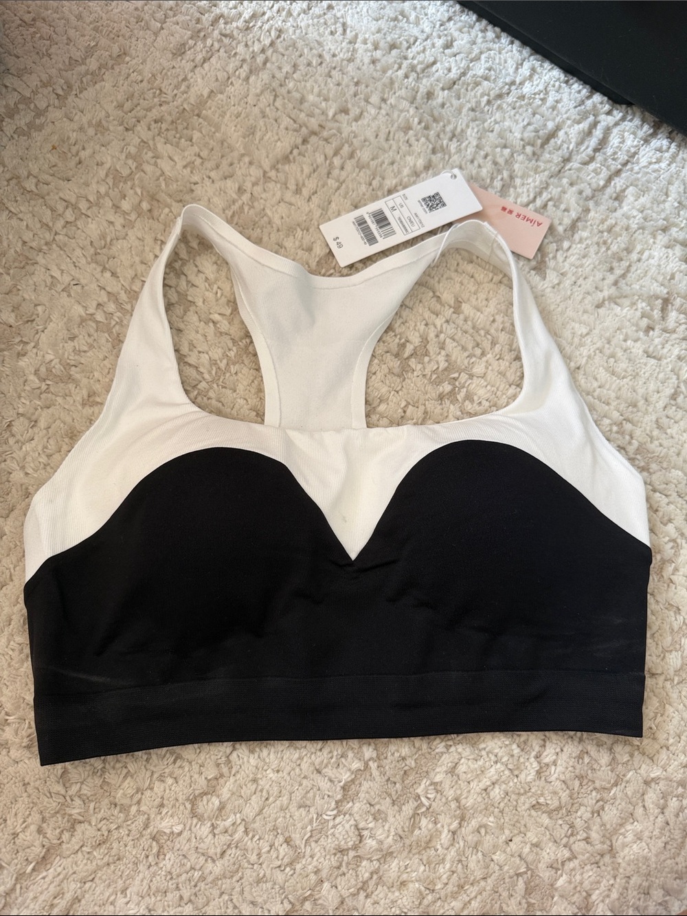 Aimer Women’s Racerback Padded Sports Bra - Black & White